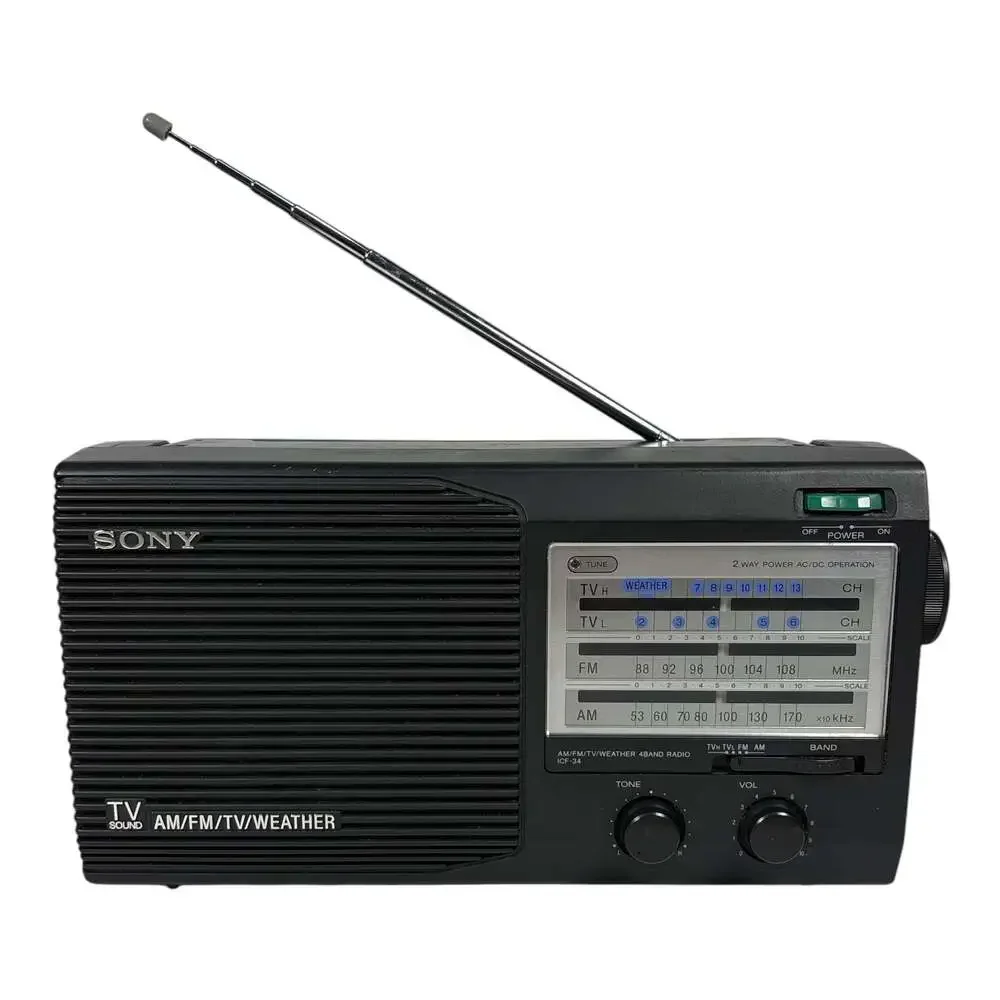 SONY ICF-34 AM/FM/TV/Weather 4 Band Portable Radio AC or Battery Working VTG